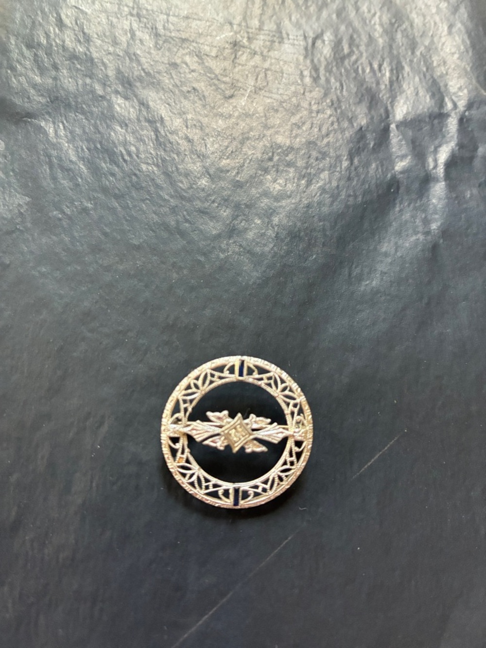 Antique 14k white gold filigree brooch